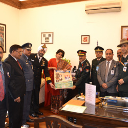 Secy, ESW unveiling the commemorative material on the occasion of the AFFD, in New Delhi on December 07, 2018.