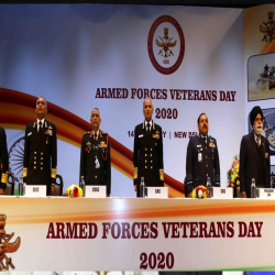 JS (ESW), Service Chiefs and ESM Association reps at the 4th Armed Forces Veteran Day on 14.1.2020 at Manekshaw Auditorium.